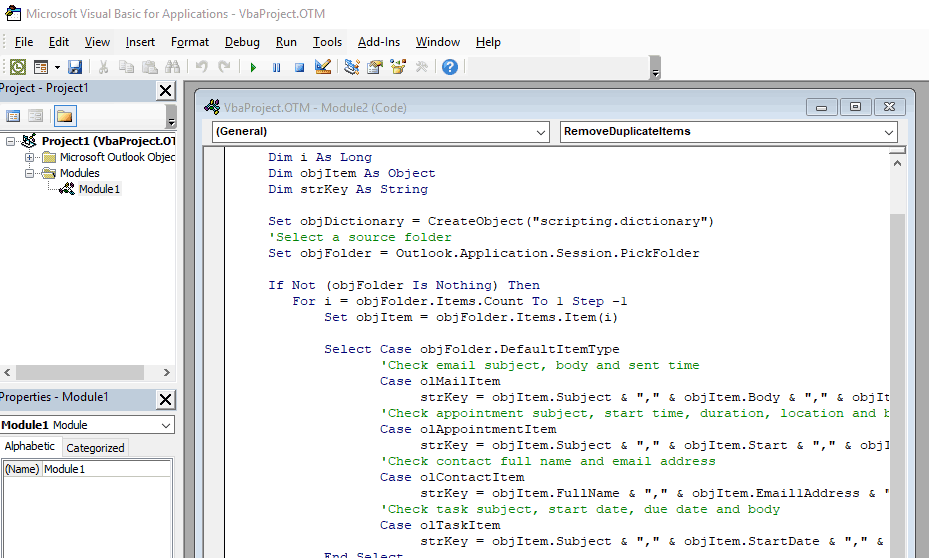 Duplicates Remove Script Outlook